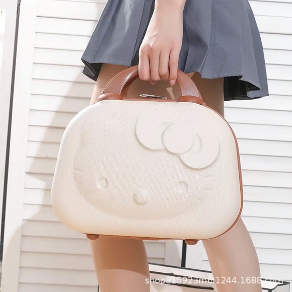 Hello Kitty Travel Cosmetic Case Box Beauty Makeup Case Bag Organizer CREAM - Picture 3 of 6